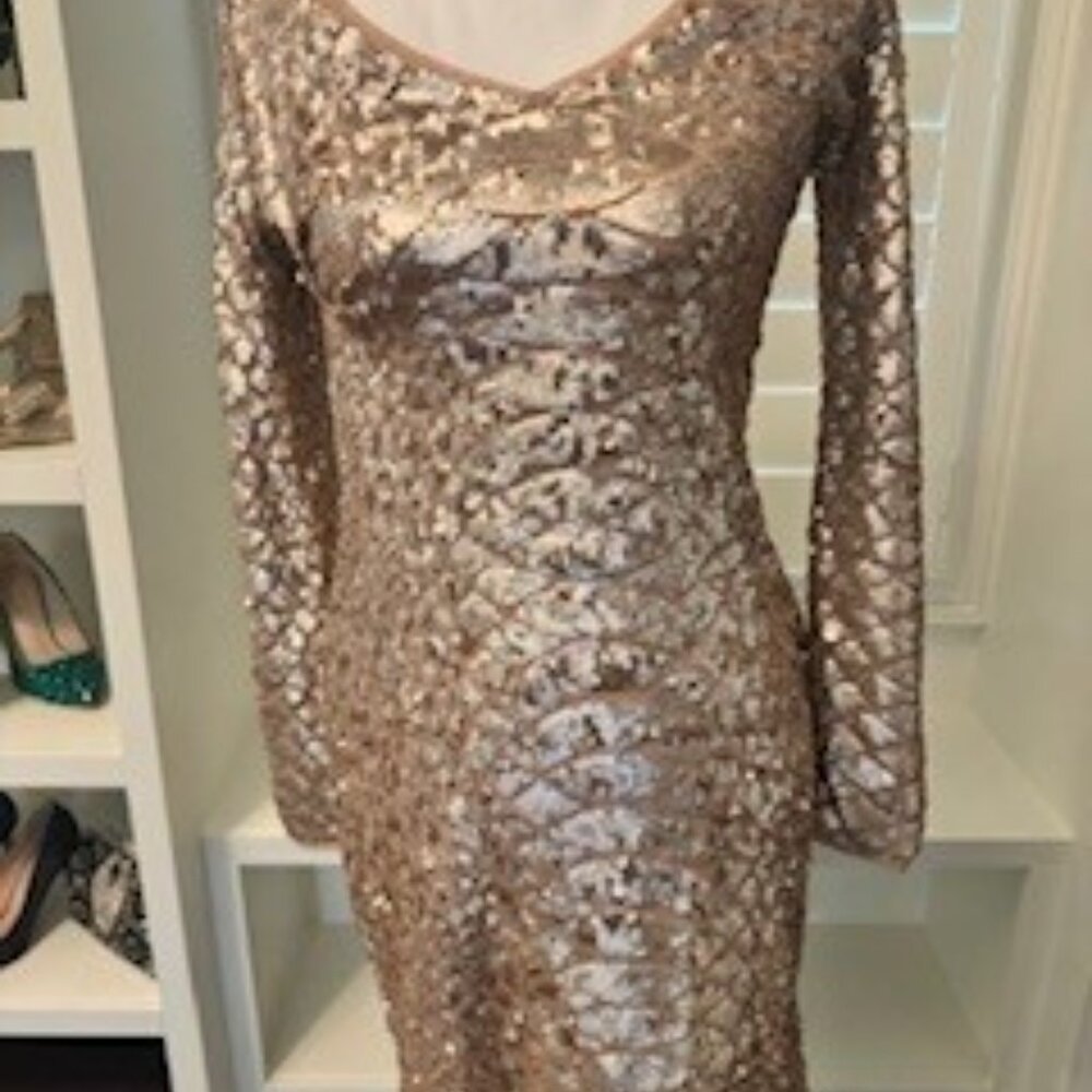 Gold Sequin Long Sleeve Mini Dress